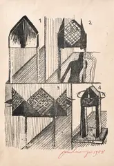 Paul Neagu, Studiu pentru un obiect mobil, 1968, litografie