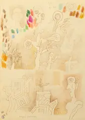 Benedict Gănescu, Timpul ruinelor, creioane colorate pe hârtie