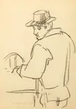 Traian Brădean, Țăran la ghiseu, 1958, cărbune presat pe hârtie