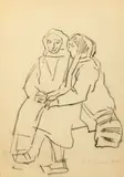 Traian Brădean, De vorbă, 1958, cărbune presat pe hârtie