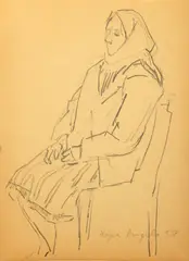 Crochiu by Angela Popa Brădean, 1958, cărbune presat pe hârtie, offered Feb 2026