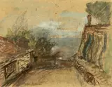 Dan Palade, Balcic. Alee spre mare, 2005, acuarelă, tempera, creion și creioane colorate pe carton