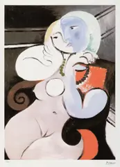 Nud în fotoliu roșu by Pablo Picasso, cromolitografie, sold Jan 2026
