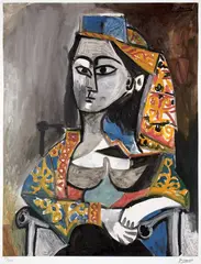 Pablo Picasso, Jacqueline Roque în costum turcesc, cromolitografie