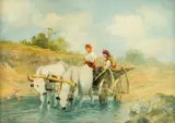 Constion, Car cu boi traversând râul, ulei pe carton