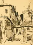 Jean Cheller, Margine de mahala, tuș și laviu pe hârtie lipită pe carton