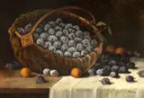 Cornel Raţiu, Coș cu prune, ulei pe carton