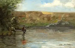Arthur Mendel, La pescuit, 1894, ulei pe carton