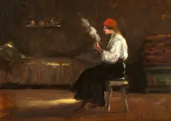 Cornel Raţiu, Țărăncuță cu fuior, ulei pe carton