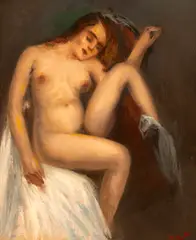 Nud by Leon Biju, 1964, ulei pe carton, sold Jan 2026
