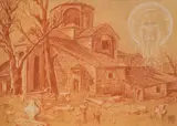 Vasil Zahariev, St. Clement's Church in Ohrid, 1920's, креда върху хартия