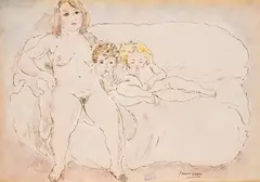 Jules Pascin, Family, акварел и туш върху хартия