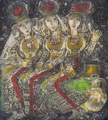 Dimitar Kazakov-Neron, Three maidens, 1970's, маслени бои върху дърво