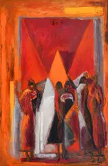 Interior in red by Encho Pironkov, маслени бои върху платно, sold Dec 2025