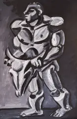 Figure by Atanas Yaranov, ok, темпера върху картон, sold Dec 2025