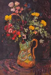 David Peretz, Jug with flowers, маслени бои върху платно