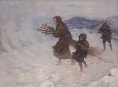 Dechko Mandov, Harsh winter, 1929, маслени бои върху платно каширано на картон