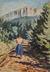 Boris Denev, The road to the mountain, 1960's, маслени бои върху картон