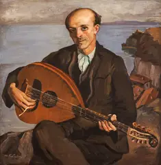Ivan Tabakov, The Ohrid musician, маслени бои върху платно