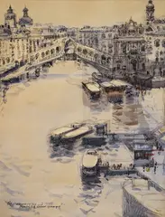 Vladimir Manski, Venice (Ponte Rialto), 1970, акварел и туш върху хартия