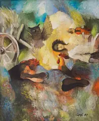 The violinist by Suli Seferov, 1991, маслени бои върху платно, sold Dec 2025