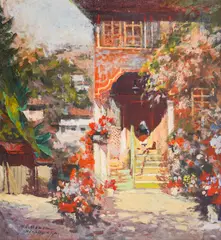 Vladimir Manski, Koprivshtitsa yard, 1940's, маслени бои върху платно