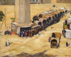 Nikola Tanev, A market in Karlovo, 1938, маслени бои върху платно