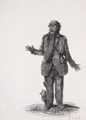 Georgi Chapkanov, Portrait of Radoy Ralin, литография и молив върху хартия