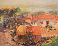 Vladimir Manski, Country yard, 1940's, маслени бои върху платно каширано върху картон