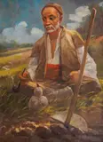 Nikola K. Andonov, Peasant with a pipe, маслени бои върху шперплат