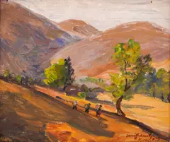 Dimo Nikolov, Landscape from Kotel, 1945, маслени бои върху картон