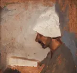 Man with a hat by Tsvetana Shtiliyanova, маслени бои върху шперплат, sold Dec 2025
