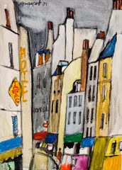 Lyuben Zidarov, Street in Paris, 1991, акварел и темпера върху хартия