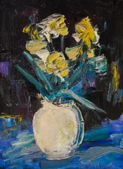 Dobri Pavlov Dobrev, Still life with daffodils, 1980, маслени бои върху платно