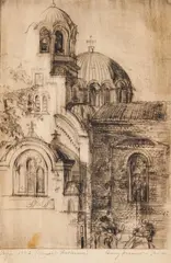 Anna Kramer-Behar, Seven Saints Church, Sofia, 1942, суха игла