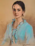 Tsvetana Shtiliyanova, The girl with the blue dress, сух пастел върху хартия