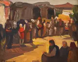 Petko Abadzhiev, Market in Karlovo, 1936, маслени бои върху картон