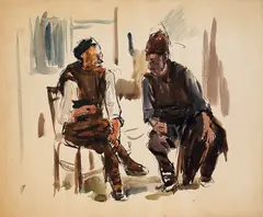 Iliya Petrov, Conversation, туш и акварел върху хартия