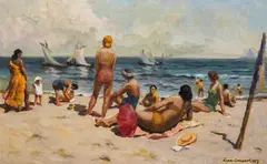 Summer on the beach by Boris Stefchev, 1967, маслени бои върху платно, sold Dec 2025