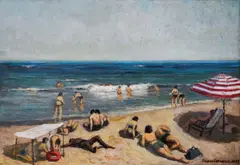 On the beach by Boris Stefchev, 1972, маслени бои върху платно, sold Dec 2025