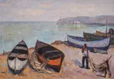 Angel Tomov, Boats on the shore, 1969, маслени бои върху платно