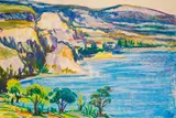 Dimitar Vulkanov, View from Balchik, маслен пастел върху хартия
