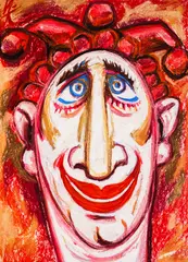 Jester by Yoan Leviev, темпера и пастел върху хартия, sold Dec 2025