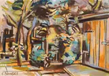 Edmond Demirjian, Garden courtyard, 1983, сух пастел върху хартия