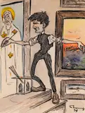 Todor Karasimeonov, Caricature of Radomir Mandov, 1918, туш, акварел и молив върху хартия