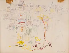 Stoyan Vasilev, Landscape from Tarnovo, молив и туш върху хартия