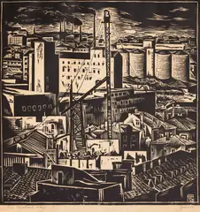 Veselin Staikov, The city, 1934, дърворезба