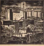 Veselin Staikov, The city, 1934, дърворезба