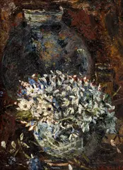 Ghiocei și viorele by Octav Băncilă, anii '30, ulei pe pânză, sold Dec 2025