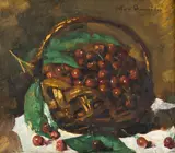 Coș cu cireșe by Octav Băncilă, anii '20, ulei pe pânză, sold Dec 2025